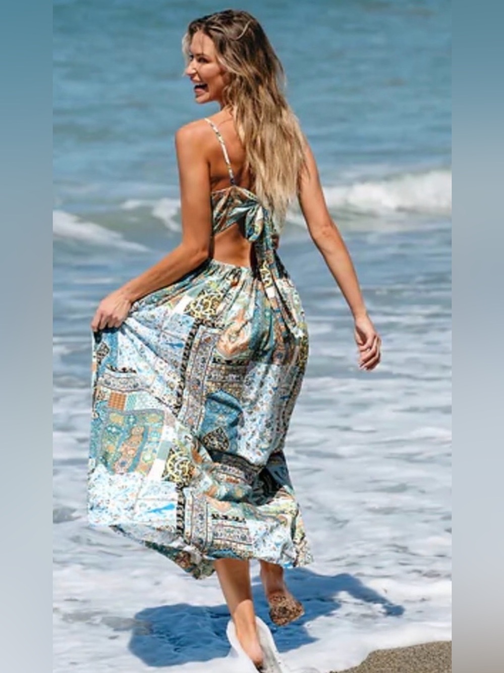 Paisley Patchwork Twist Front Keyhole Maxi Dress Sz Lg NWT! - Picture 2 of 6